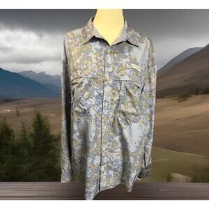 Field & Stream Men's Vented Fishing Blue Camo Button-Down L Long-Sleeve